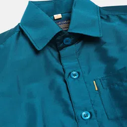 THANGAMAGAN Viscose Half Sleeves Soild Without Lining Shirt - Teal image 4