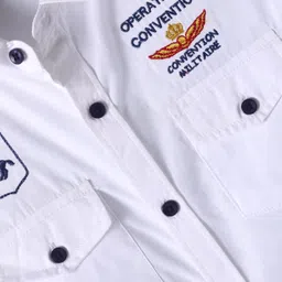 ToffyHouse Poplin Woven Half Sleeves Shirt with Text Embroidery - White image 3