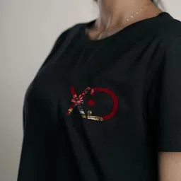 EKSDEE Women Printed Extended Sleeves Applique T-shirt image 2