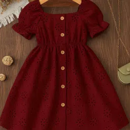 YK Girls Square Neck Schiffli Empire Dress-picture-53