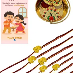 Anouk Set Of 12 Elephant Rakhi with Card & Roli Rice Pooja Thali-picture-11