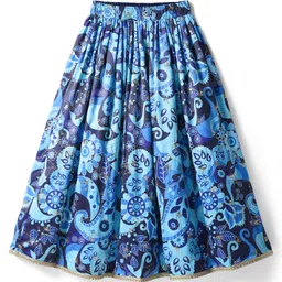 Pine Kids Woven Half Sleeves Choli Lehenga Set with Dupatta Floral Print Embroidery & Sequin Detailing - Blue image 5