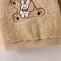 Mark & Mia Full Sleeves Winter Wear Fur Sweatshirt & Lounge Pant Set with Bear Patch Detailing - Beige image 5