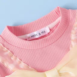 Mark & Mia Full Sleeves Party Dress With Bow Applique - Pink & White image 5