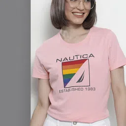 Nautica Women Pink Typography Printed Pure Cotton T-shirt-picture-21