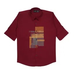 Cavio Kids Maroon Printed Full Sleeves Shirt-image-33
