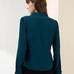 Latin Quarters Teal Full Sleeves Collared Solid Casual Shirt image 3