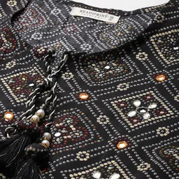 Readiprint Fashions Bandhani Printed Pleated Mirror Work Pure Silk Kurta With Trousers image 2