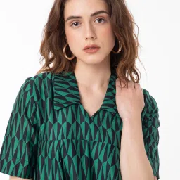 RAREISM Green Cotton Printed Short Sleeves Dress image 5