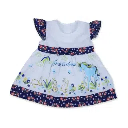 Baby Moo Kids White & Navy Cotton Floral Print Frock Dress-picture-24