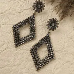 Sohi women's intricate daisy rhombus drop earrings-image-6