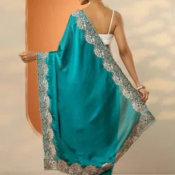 Libas Green Embroidered Saree With Unstitched Blouse image 2