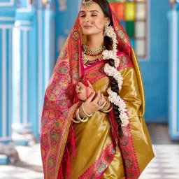 Elora Mustard Yellow Zari Saree image 5