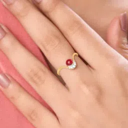 Mia by Tanishq 14k (585) Yellow Gold and Diamond Berry Orbit Ruby Casual Rings image 2