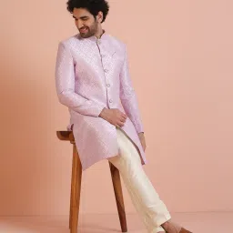 KISAH Lavender Jacquard Regular Fit Geometric Suit Set image 5