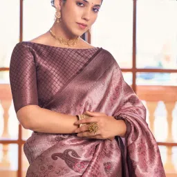 Satrani Purple Woven Saree With Unstitched Blouse image 5