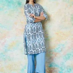 Melange by Lifestyle Blue Printed Kurta-image-2