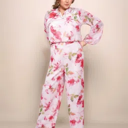 Zink London White Loose Fit Floral Print Trousers image 5