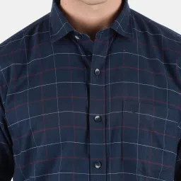 Duke Navy Cotton Slim Fit Checks Shirt image 5