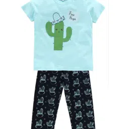 Night Suit Kids Mint & Navy Blue Printed Top with Pajamas-image-29