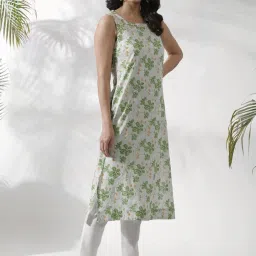W White Cotton Floral Print A Line Kurta image 5