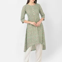 Span Green Cotton Printed A Line Kurta-picture-11