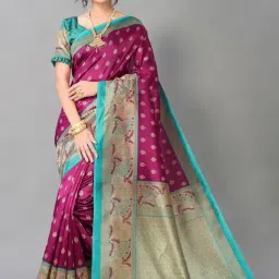 Satrani Purple Printed Saree With Unstitched Blouse-picture-20