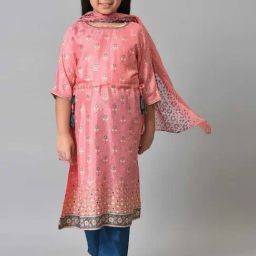 Aurelia Kids Pink & Blue Printed Kurta Set-picture-0