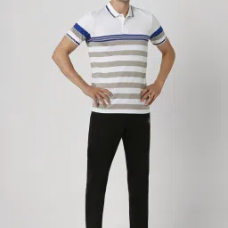 Van Heusen White Regular Fit Striped Polo T-Shirt image 5