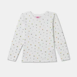 R&B Kids White & Light Green Floral Print Regular Fit Top with Dungaree Dress image 3