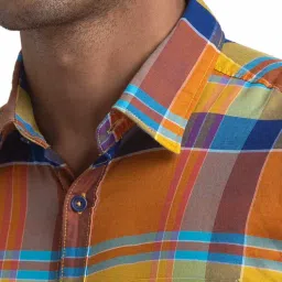 Parx Yellow Cotton Slim Fit Checks Shirt image 5