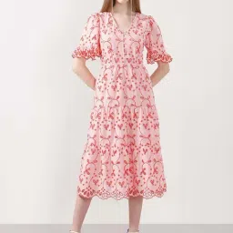 Vero Moda Pink Cotton Flare Fit Embroidered Dress-image-43