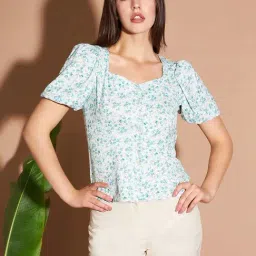 Marie Claire Green Printed Top-image-1
