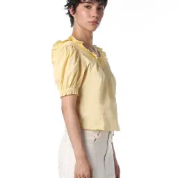 Only Yellow Cotton Solid Top image 3