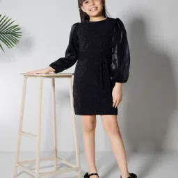 Peppermint Girls Navy Blue Cotton Regular Fit Dress-picture-27