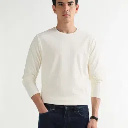 arrow new york Arrow Newyork Beige Cotton Regular Fit Solid T-Shirt image 3