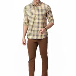 Basics Yellow Slim Fit Checks Shirt image 5