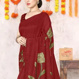 MIRCHI FASHION Red Silk Floral Print Saree With Unstitched Blouse image 5