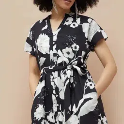 Colour Me By Melange Black Regular Fit Floral Print Dress image 5