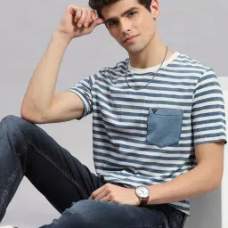 Monte Carlo Light Blue Regular Fit Striped T-Shirt image 5