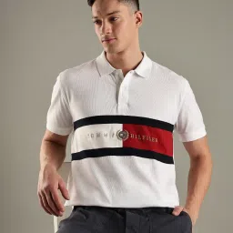 Tommy Hilfiger White Colorblock Regular Fit Cotton Polo T-Shirt image 5