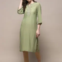 Biba Pista Green Embroidered Straight Kurta image 5
