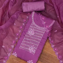 Lilots Embroidered Unstitched Dress Material-image-10
