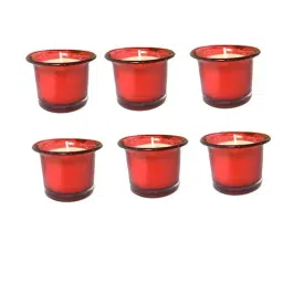 HOSLEY Red & Cream Glass Votive Candles - Set of 6 image 2