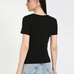 Tommy Hilfiger Black Cotton Slim Fit Printed T-Shirt image 2