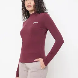 Guess Alba Grape Violet Solid High Neck Regular Fit T-Shirt image 4