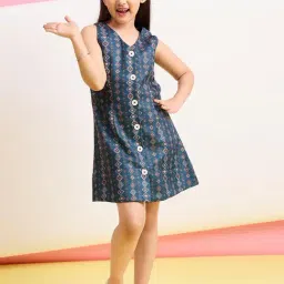StyloBug Girls Blue Printed Dress-image-80
