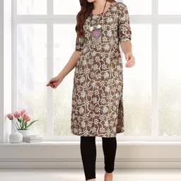 SZN Women Ethnic Motifs Printed Round Neck Crepe Straight Kurtas-picture-11