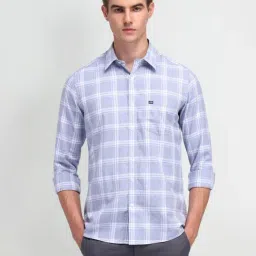 Arrow Sport Blue Cotton Slim Fit Checks Shirt-picture-17