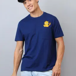 Free Authority Blue Cotton Garfield Graphic Regular Fit T-Shirt-image-25